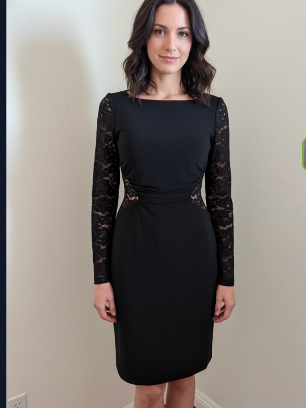 Laundry By Shelli Segal Black Dress with Lace Sleeves